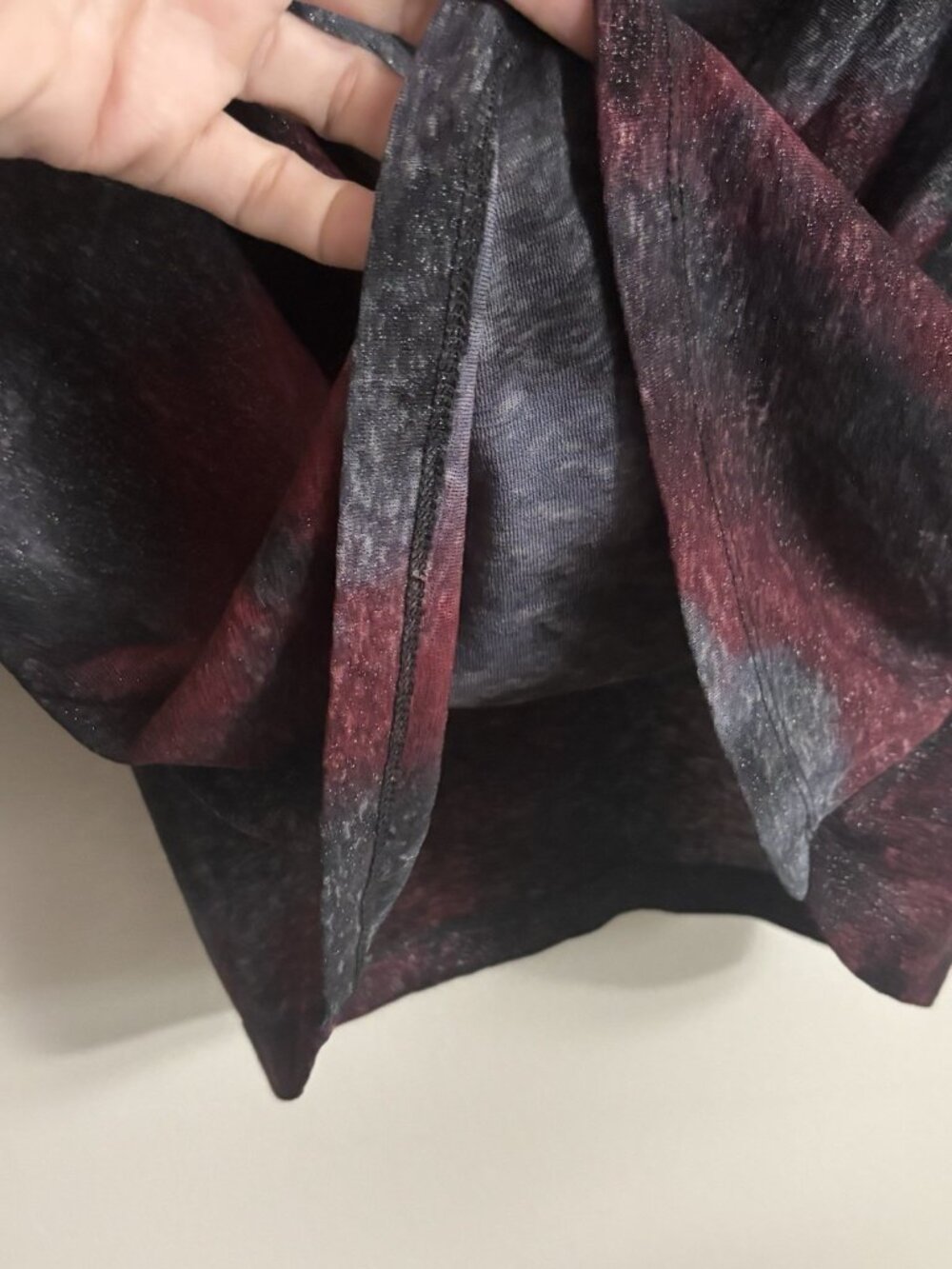B. Street Burgundy Charcoal tie-dye cowl neck top Shirt 3/4 sleeves Mesh Sheer M - Picture 5 of 12